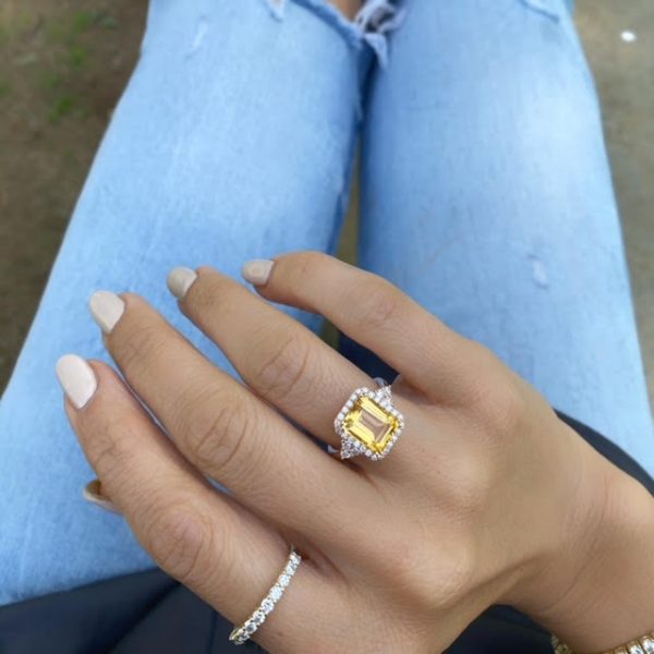 טבעת אבן חן ציטרין בשילוב יהלומים, רוז גולד